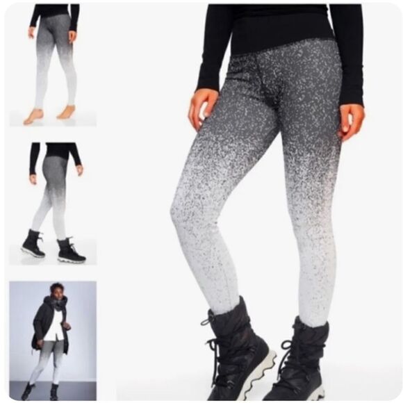 Athleta Flurry Ombre Leggings Ribbed Black Heather and White High Rise Small - Picture 1 of 6